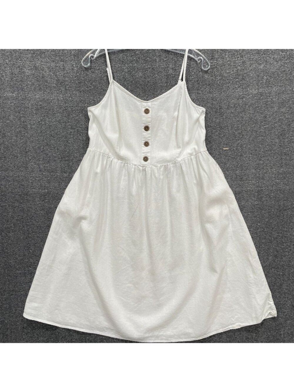 Stella Tweed Linen Blend Dress Womens Size XL White Smocked Button Cottagecore